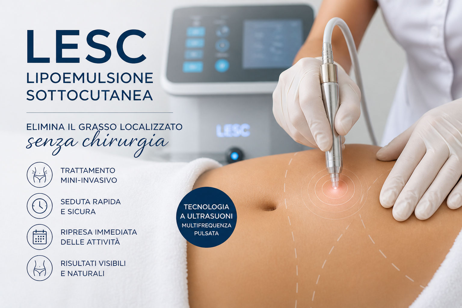Trattamento LESC a Roma per eliminare grasso localizzato con lipoemulsione sottocutanea a ultrasuoni