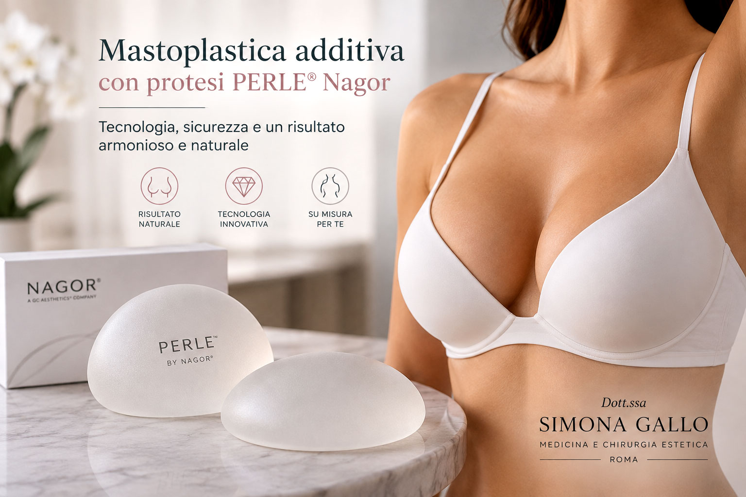 Mastoplastica additiva con protesi PERLE Nagor a Roma